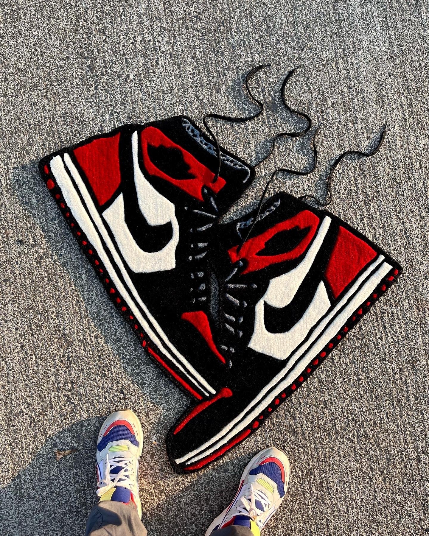 AJ1 High Bred Toe Sneakers Hanging Custom Rug