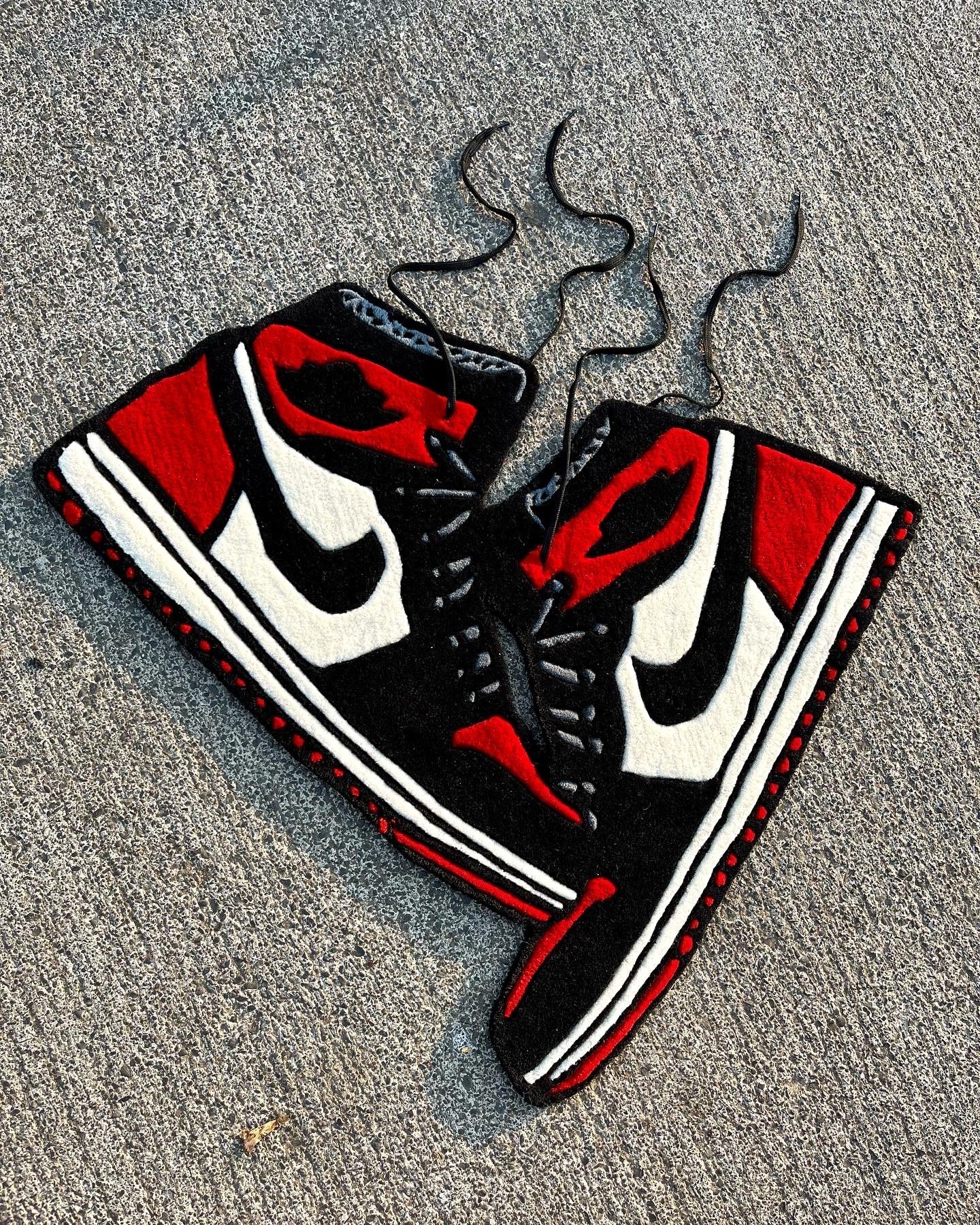 AJ1 High Bred Toe Sneakers Hanging Custom Rug