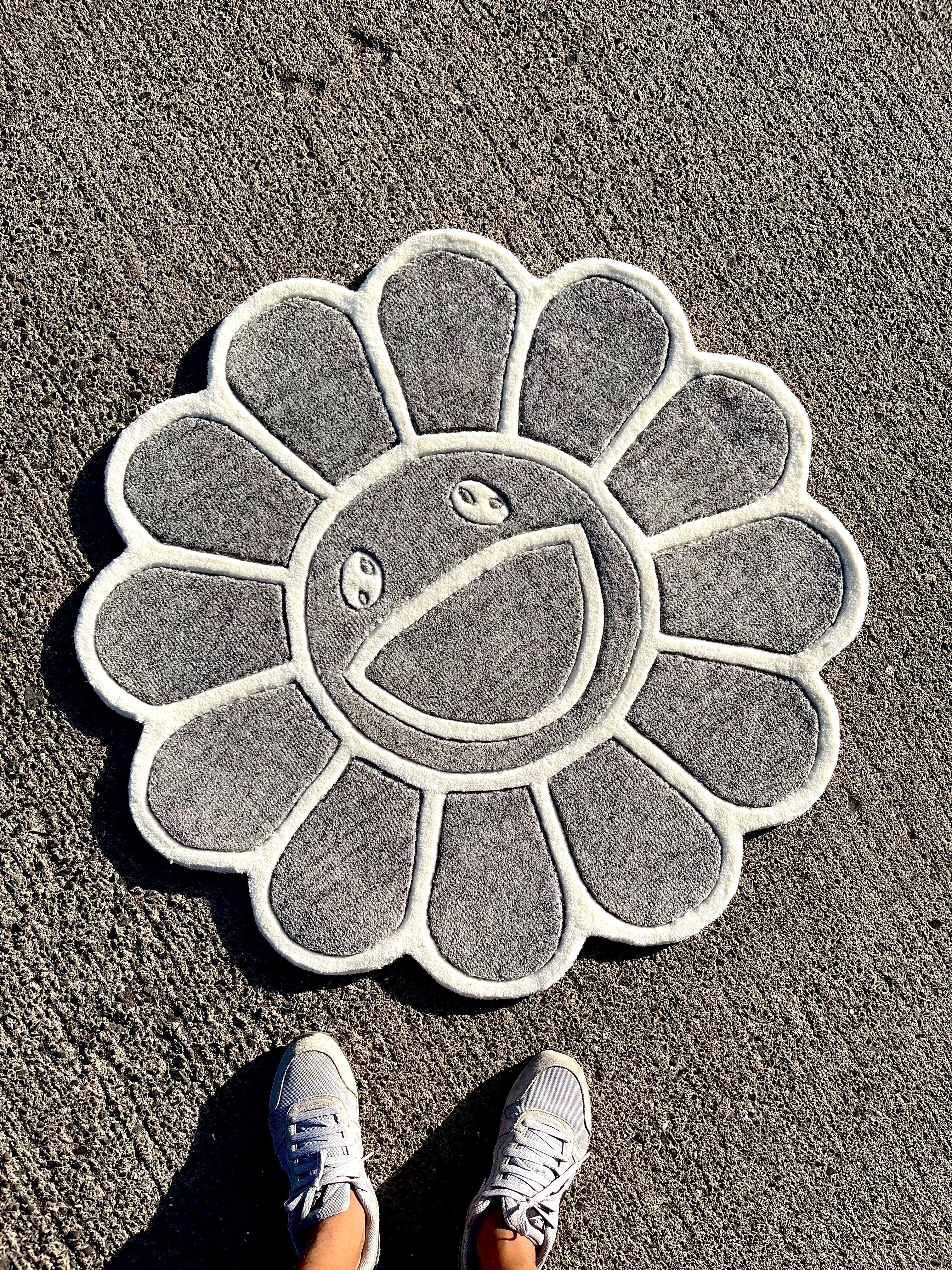 Grey Hypebeast Flower Custom Rug