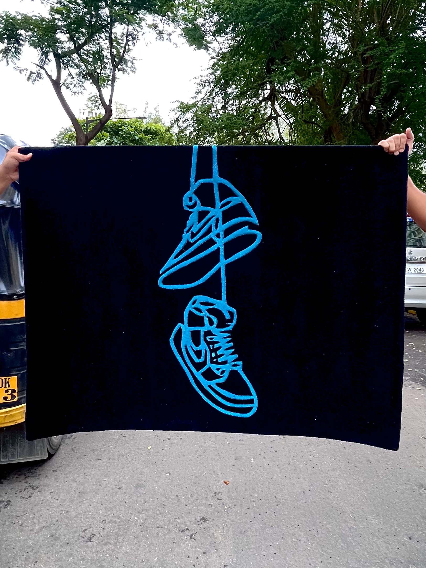 Sneaker Line Art Custom Rug